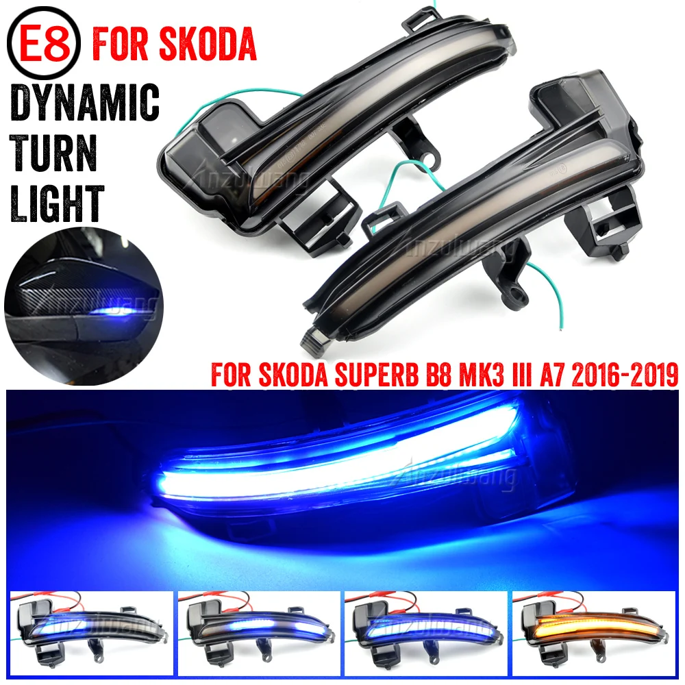 

For Skoda Superb A7 B8 MK3 III Typ 3V 2016-2019 2pcs Side Mirror Indicator Dynamic Sequential Flowing LED Turn Signal Light