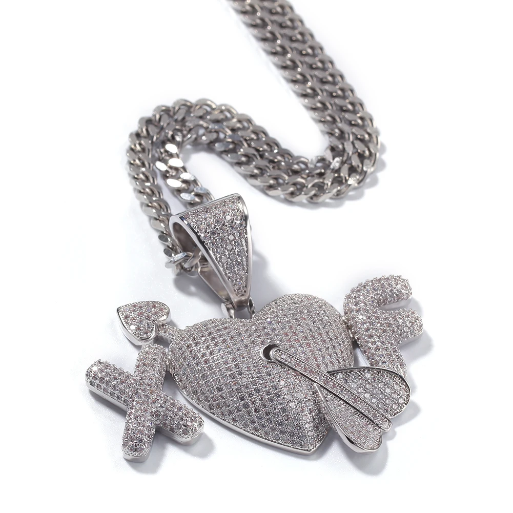 Hip Hop Fully Iced Out Bubble Extra Fine An arrow through a heart Pendant Necklace Mens&Womens Jewelry Gifts Hand Necklace