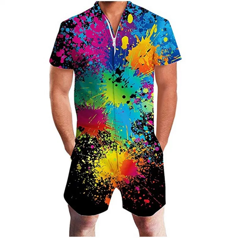 colorful painting New Mens Rompers 90s Jazz Solo 3D Paper Cup Printed Jumpsuit Harem Cargo Overalls Summer Hip-Hop Casual Bibs Pants Dropship - Цвет: colorful painting