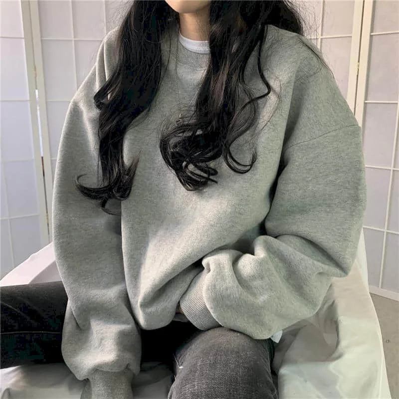 

Autumn Winter Casual Streetwear Women Sweatshirts Loose Long Sleeve Velvet Normcore Pullovers Woman Clothing
