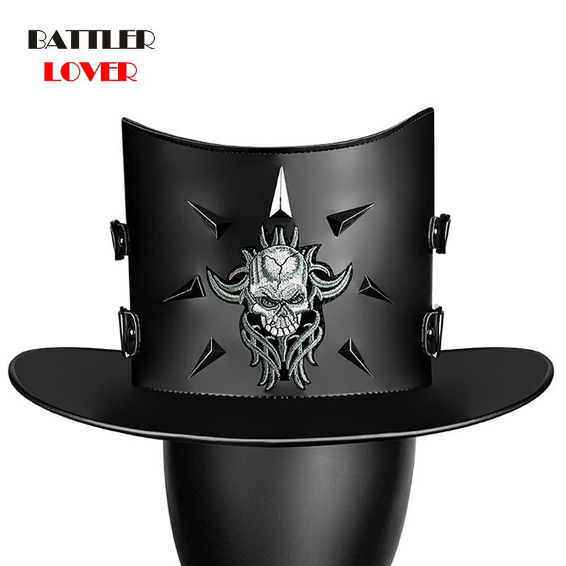 

Rock Unisex Steampunk Black Pu Leather Party Cospaly Skull Embroiderry Hat Accessory Gothic Performance Punk Hip Hop Vintage Hat