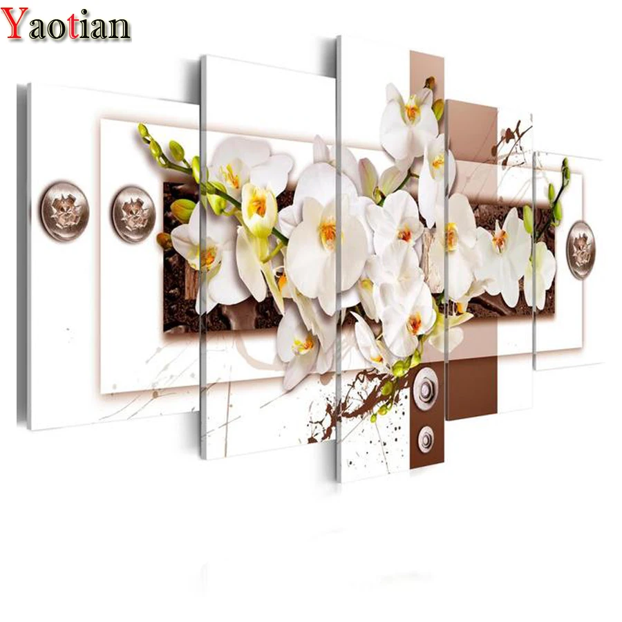 

Алмазная живопись, 5 шт., цветок манголии, Орхидея, алмазная вышивка, картина стразы, набор для мозаики, Рождественский подарок