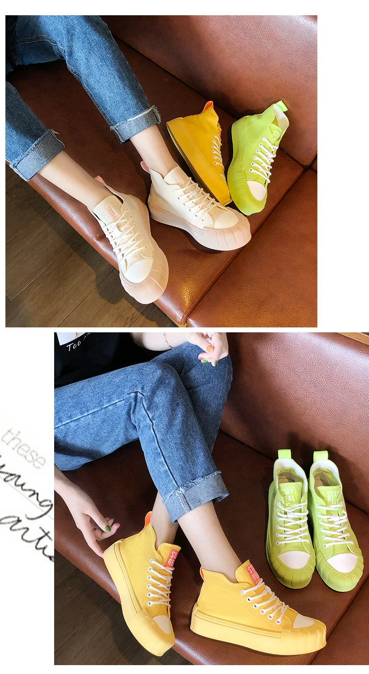 High Quality Classic Women White Canvas Shoes Spring Autumn High Top Women Platform Vulcanized Shoes Female Flat Casual Shoes