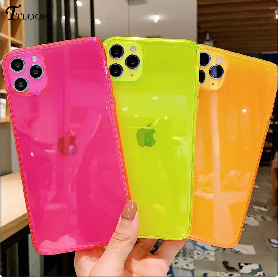 

Neon Fluorescent Color Phone Cases For iphone 12 11 Pro Max 12 Mini X XR XS Max 6 6S 7 8 Plus SE 2020 Fully Protected Soft Cover