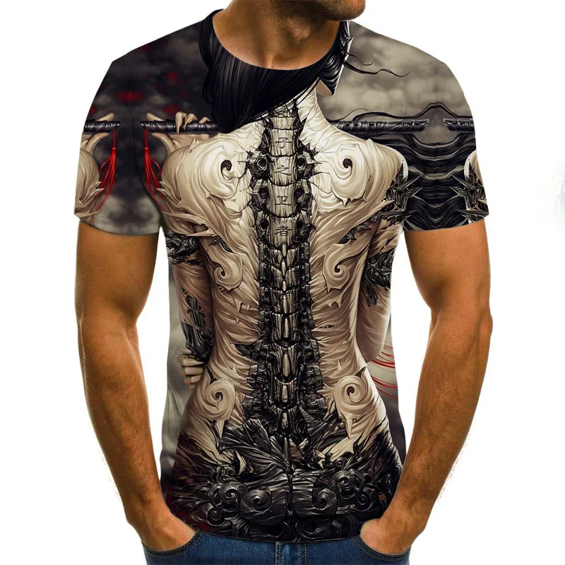 

Punk style skull print t-shirt, short sleeve t-shirt, with dark 3d casual print, summer 2019