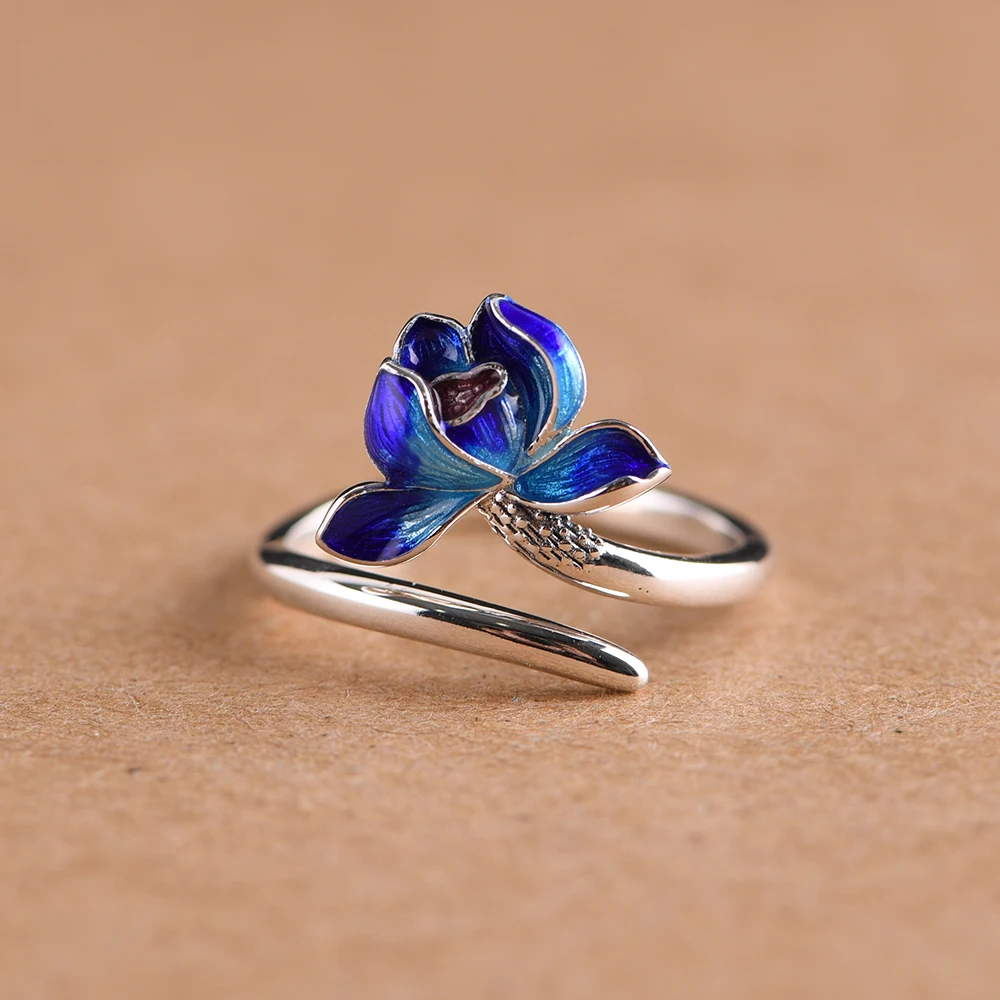 SY22624 BALMORA, 925 пробы, серебряные, Ретро стиль, Lotus, открытые, для укладки, свадебные кольца для женщин, вечерние, эмалированные, элегантные, модные, ювелирные изделия, Anillos - Цвет основного камня: SY22624