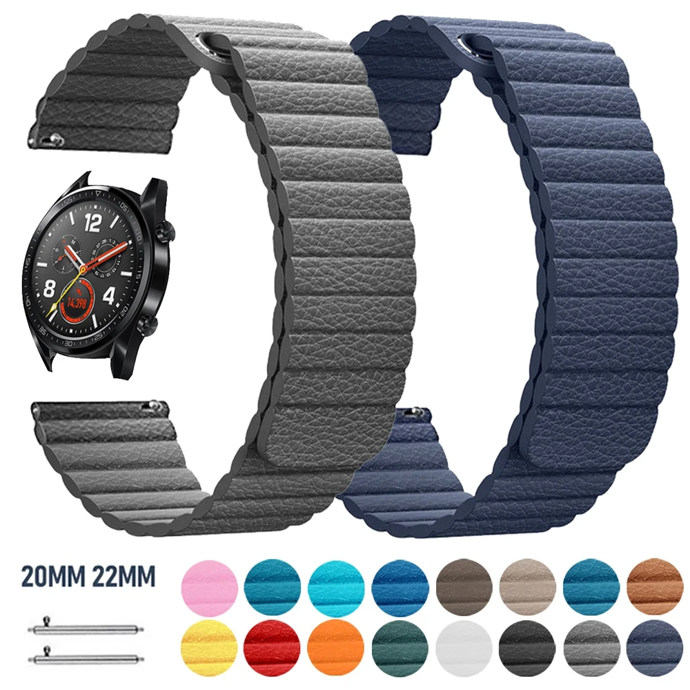 20/22mm Leather Loop Wrist Strap for HUAWEI WATCH 3 3Pro Band Magnetic Buckle Bracele for Huwei GT 2 42/46mm GT2 Pro Watchband