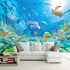 3D обои HD подводный мир Дельфин фото Настенная роспись Гостиная Детская спальня фон стикер стены Papel De Parede Sala