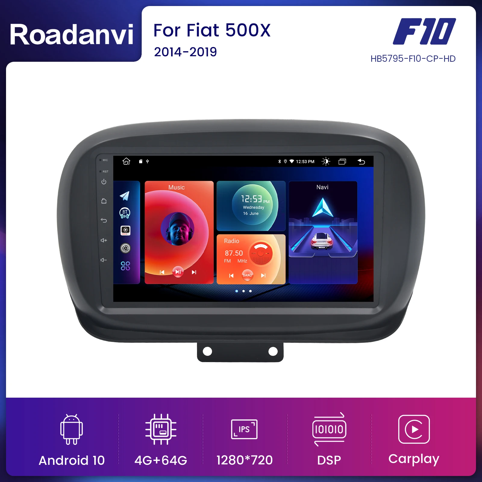 

Roadanvi For Fiat 500X 2014 2015 2016 2017 2018 2019 Car Radio Android Auto Carplay Navigation GPS 1280*720 IPS DSP 4G 64G