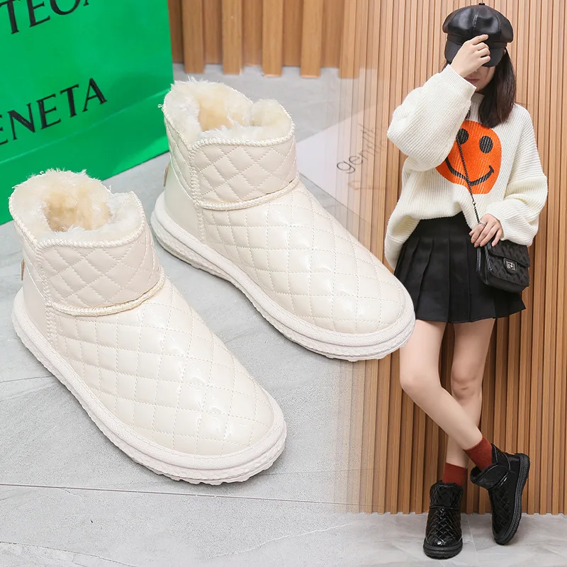

2022 Winter New Mid-tube Snow Boots Korean Leather Sleeve Plus Cotton Thick Cotton Boots Winter Warm Boots
