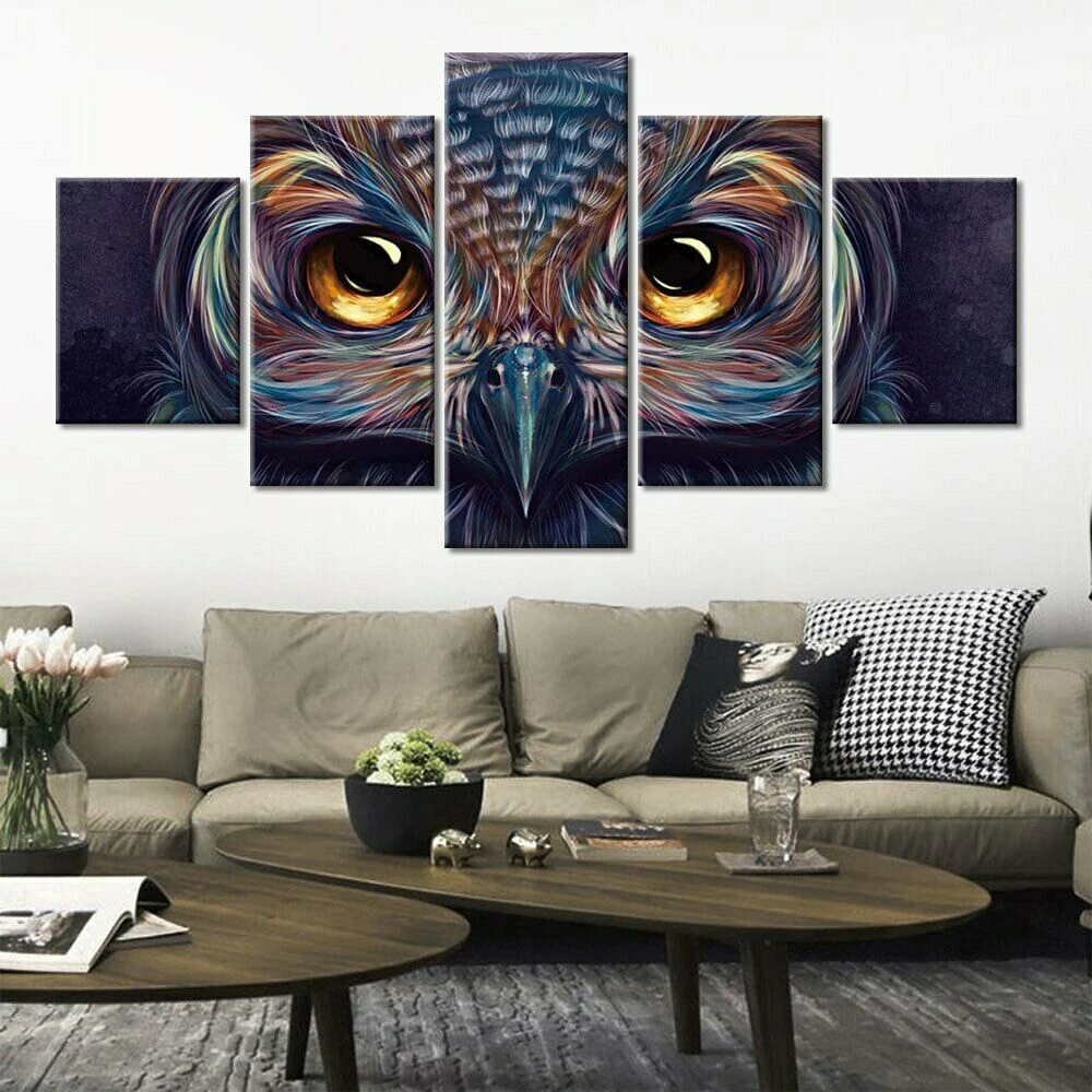 

5 Pieces Wall Art Canvas Painting Abstract Owl Head Animal Poster Modular Living Room Modern Pictures Bedroom Home Decoration