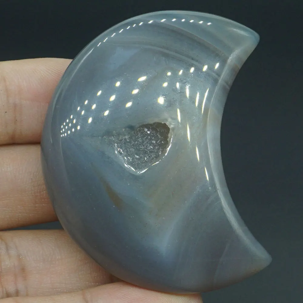 Луна скульптура натуральный агат драгоценный камень геодная Статуэтка Кристалл