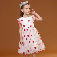 summer dress for girls 3 to 12 years children flying sleeve love heart embroidery mesh princess birtyday party dresses 2022 new