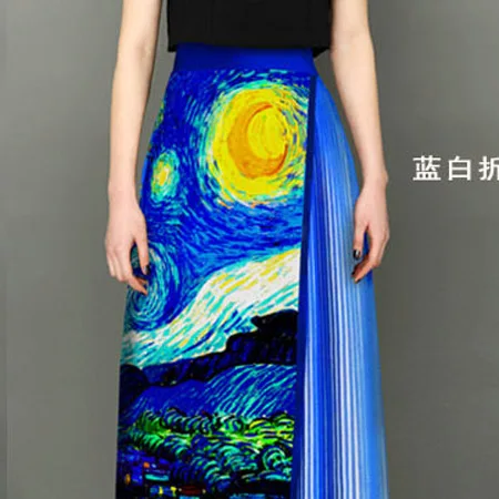 Плиссированная атласная шифоновая Женская юбка миди Ван Гога звездная ночь