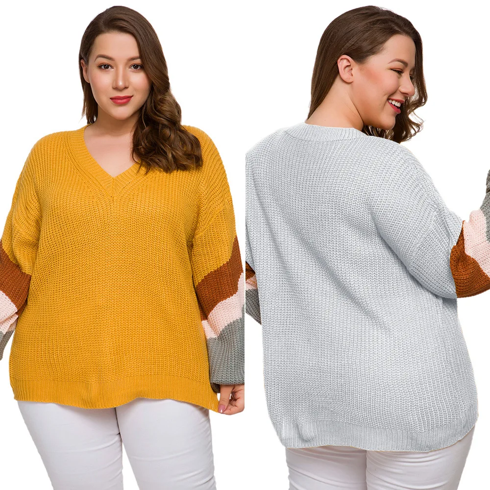 Большой размер Женский вязаный свитер пуловер с длинными рукавами Свободный
