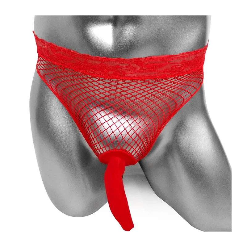 Трусы стринги мужские сетчатые кружевное нижнее белье с рукавом для пениса