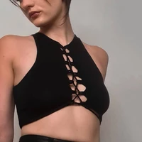summer fashion cross sexy strappy hollow solid color sleeveless casual stitching slim sports top y2k crop top harajuku fashion