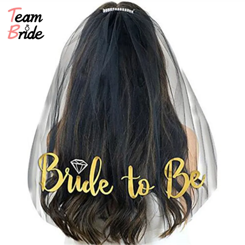 

Team Bride to be 3pcs/lot Wedding Decorations Bridal Shower Wedding Veil Satin Sash bride Bridal Veils Girl Hen Party Decoration