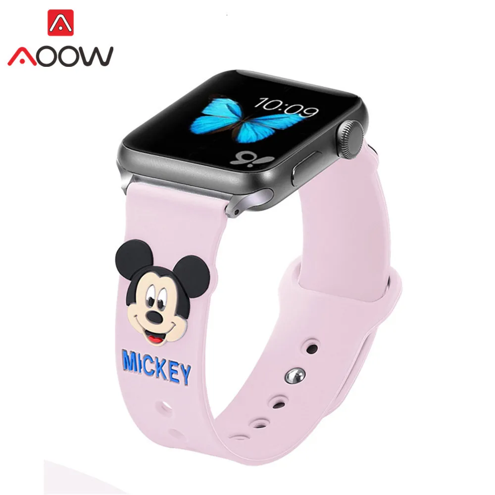 Мягкий силиконовый ремешок для часов Apple Watch 38 мм 42 мм 40 мм 44 мм милый Микки Маус сменный Браслет ремешок для iwatch 1 2 3 4