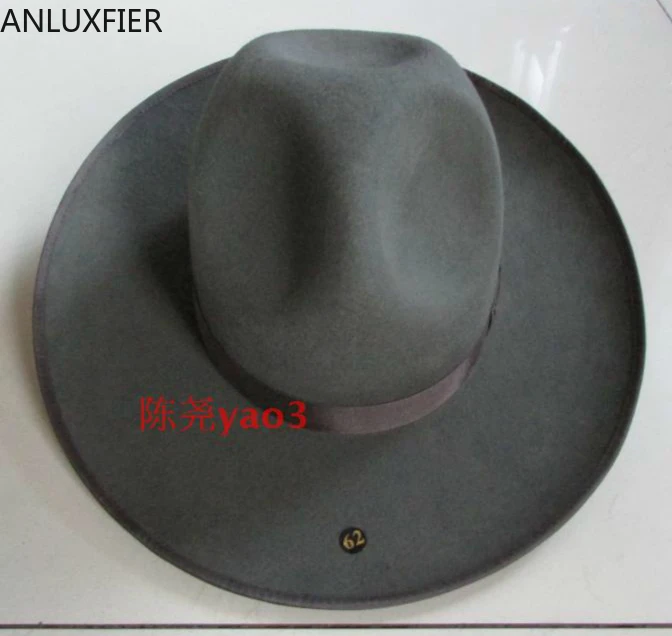 B-8127 Men's 100% Woolen Fedoras Hat Wide Brim Oversize 12cm Woolen Hat Fashion Wool Felt Fedora Woolen Cap Equestrian Hat