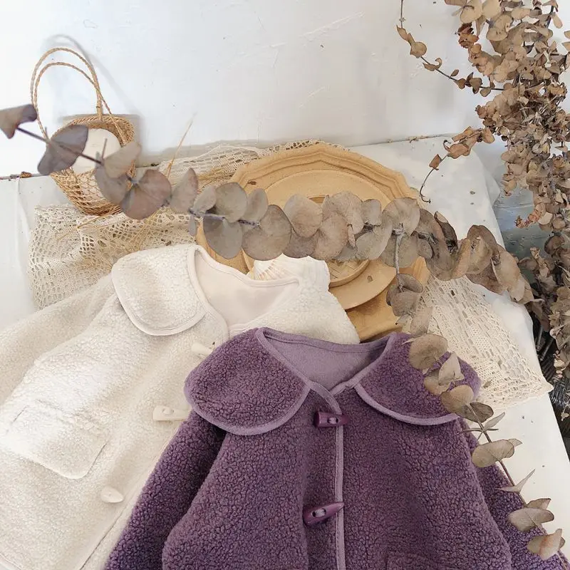 

Baby Kids Clothes Winter Spring Girls Lamb Velvet Horn Buckle Jacket Thickened Coat 2-6Years Old