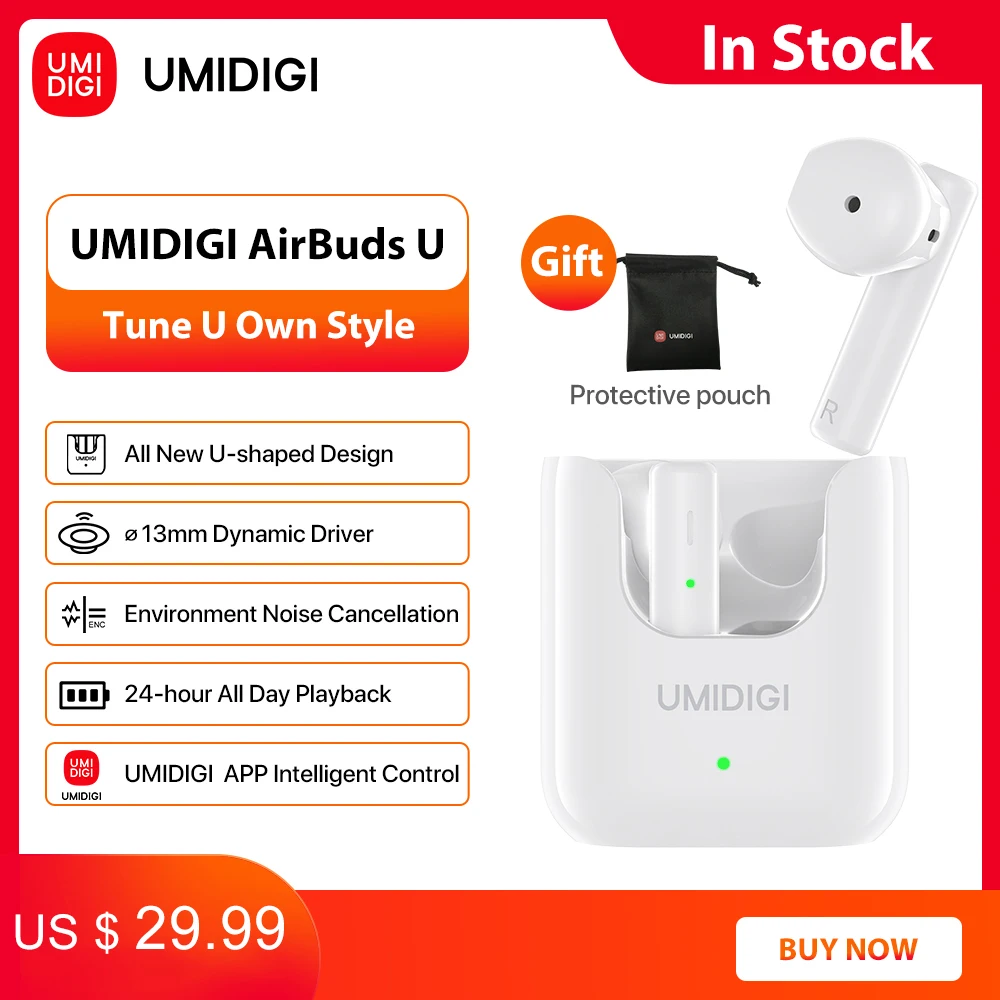 Беспроводные наушники UMIDIGI AirBuds U TWS Bluetooth 5 1 ENC шумоподавление 380 мАч зарядная