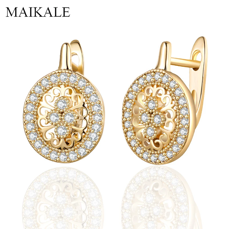 

MAIKALE Micro Wax Inlay Hollow Stud Earrings Women Luxury Wedding Fashion Jewelry 585 Rose Gold Natural Zircon Flower Earring