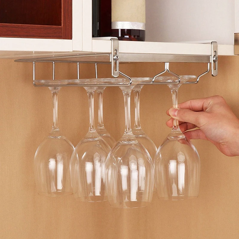 

1 Pcs Double Row Glass Holder Stainless Steel Free Punching & 6 Pcs Eva Cabinets Non-Slip Refrigerator Mats