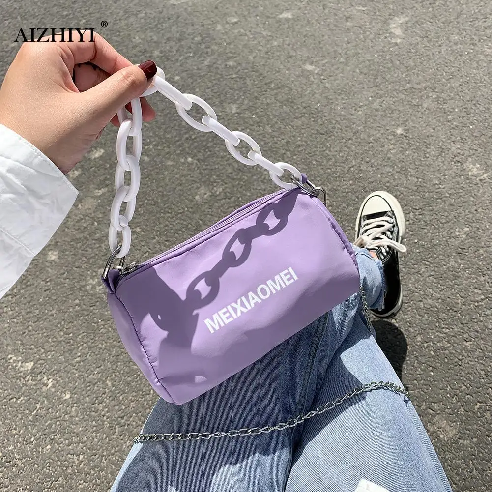 

Fashion Acrylic Chain Women Shoulder Bags Canvas Handle Handbags Female Ladies Letters Crossbody Bag Casual Small Purses