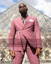 Costume de smoking de mariage pour homme, 2 pièces, Blazer + pantalon, coupe ajustée, Business, marié  (4)