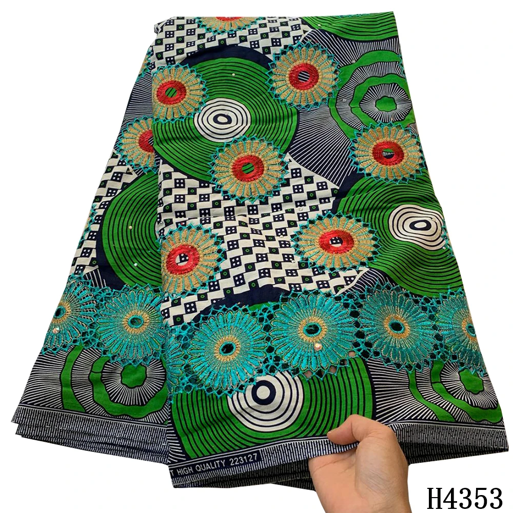 

2021 New Arrival Embroidered Wax African Lace Fabric Print Cotton Wax Fabric Ankara Prints Dutch High Quality Sewing 5 yards