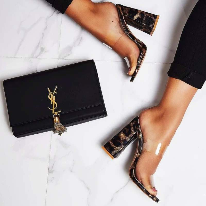 Летние прозрачные женские босоножки из ПВХ с леопардовым принтом Вечерние туфли