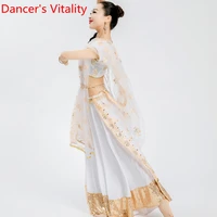 indian dance embroidered top perspective veil skirt 3pcs set stage wear sari belly oriental dance performance costume stage wear