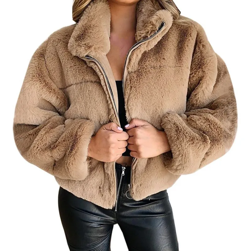 

Женский кардиган на молнии, теплый плюшевый жакет из искусственного меха кролика, Осень-зима 2021