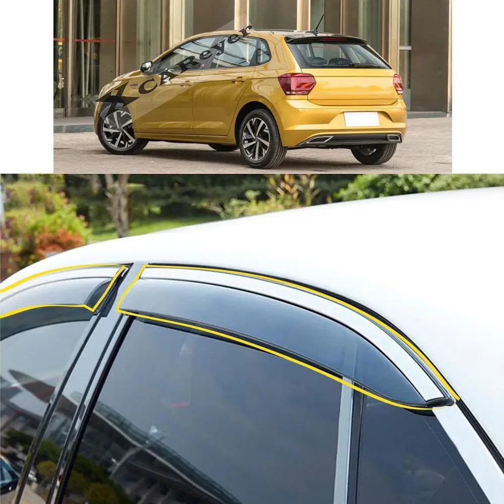 

Car Sticker Plastic Window Glass Wind Visor Rain/Sun Guard Vent Awnings For VW Volkswagen Polo Plus Hatchback 2018-2022