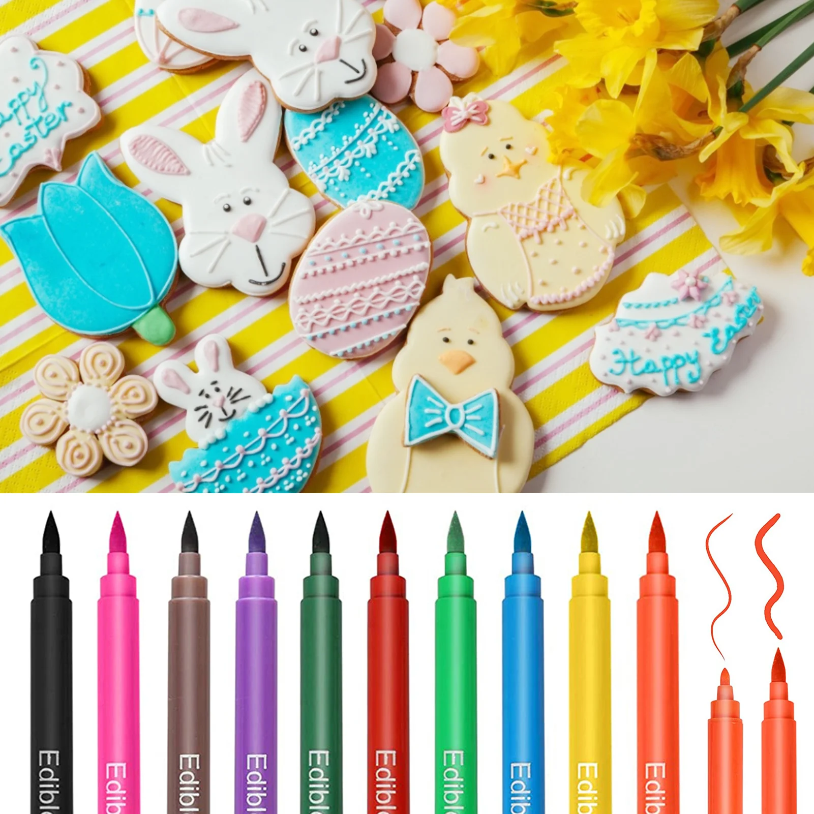 Food Coloring Marker Edible Hook Line Drawing Pens Flip Sugar Cookies Cake Baking Material Coloring Pen Household DIY Tool