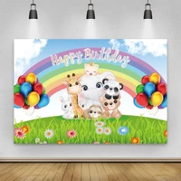 laeacco cartoon safari animals rainbow baby happy birthday photography backdrop balloons baby shower background for photo studio