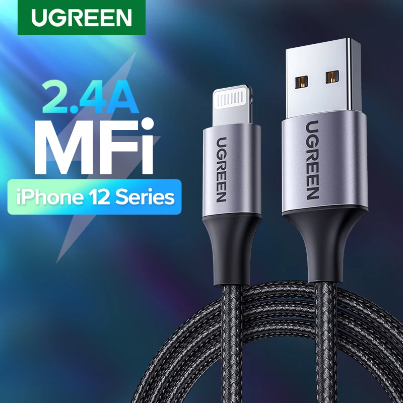 

USB-кабель UGREEN MFi для iPhone 12 Mini 2,4 А, быстрая зарядка Lightning для iPhone 12 Pro Max X XR 11 8 7, зарядный кабель для телефона