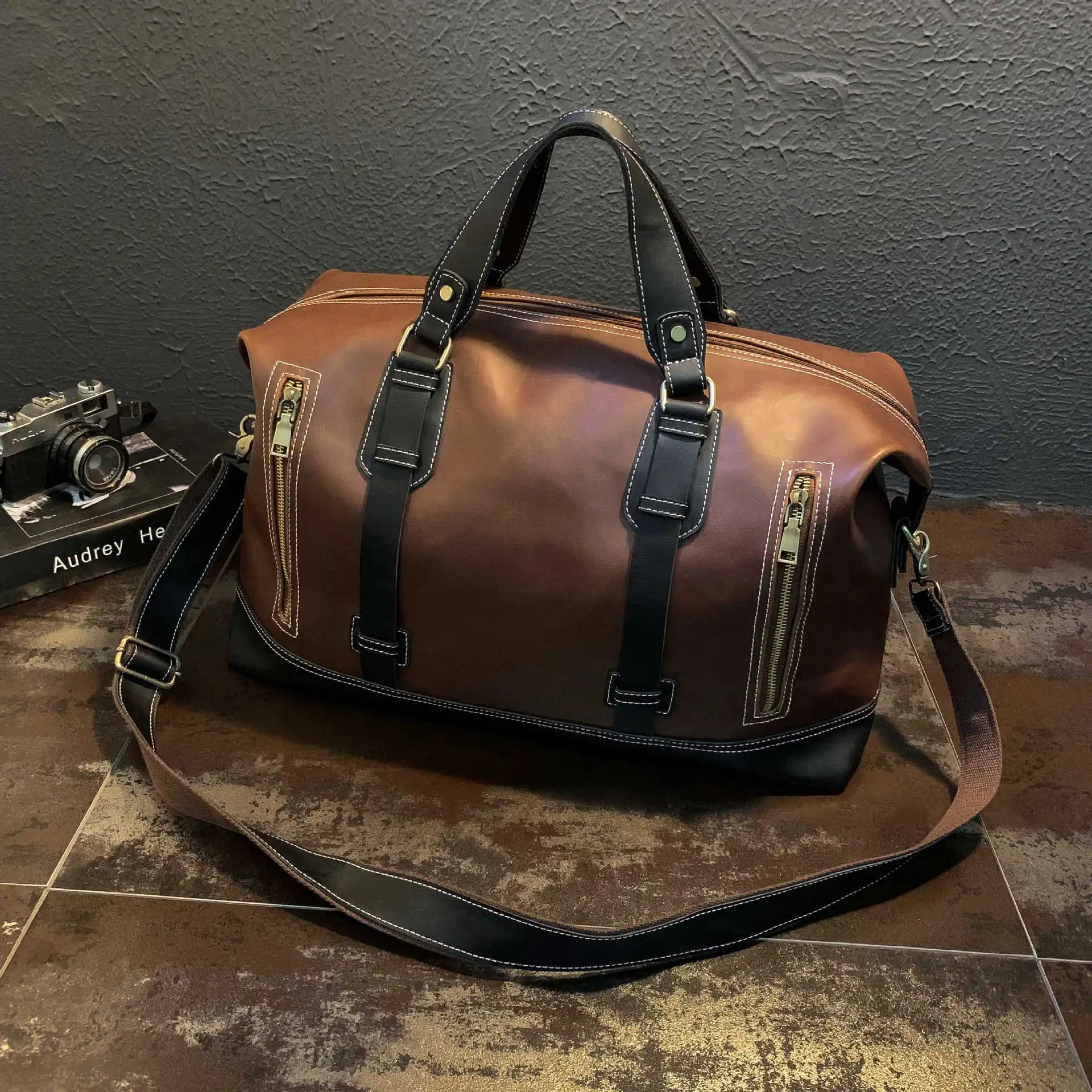 

Crazy horse PU Leather Travel bag Men Brand Handbag Waterproof Travel Duffle Large Multifunction Tote Retro Laptop Shoulder Bags