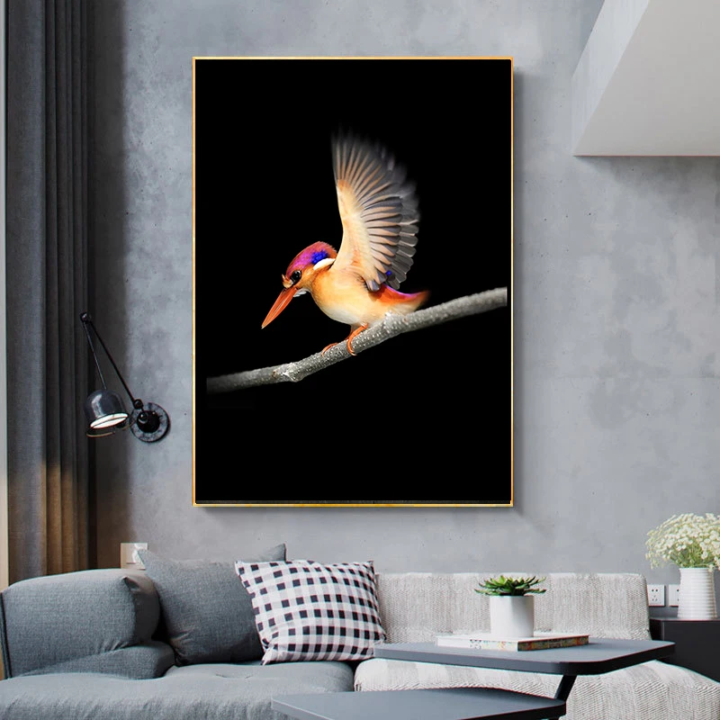 Холст печать плакаты зеленый попугай kingfisher картина HD гостиная стены искусства