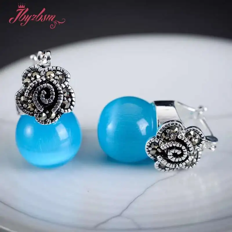 12мм Круглые Opalite солнцезащитные очки &quotкошачий глаз&quot бусы серьги Marcastie цветок