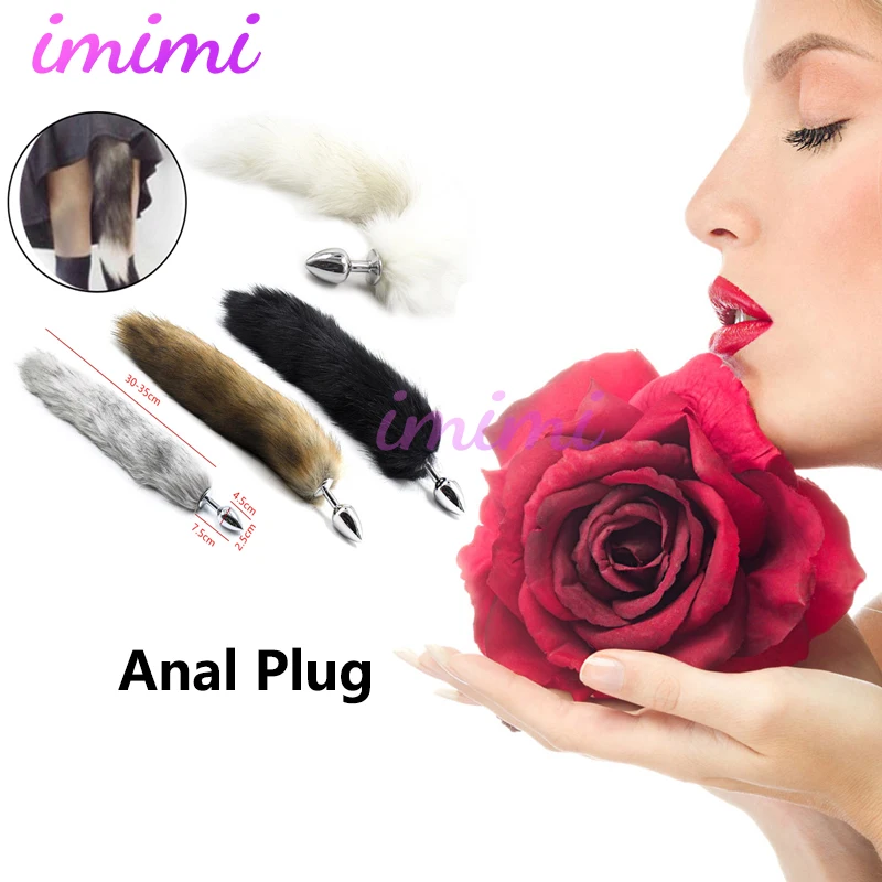 Анальная пробка с заячьим хвостом секс игрушки для взрослых перьевые бусины