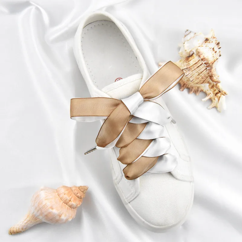 

1pair Satin Shoelaces Silk Ribbon Women Sneakers Shoelace Double-faced Snow Yarn Shoe Laces 2CM Width 80/100/120cm Length