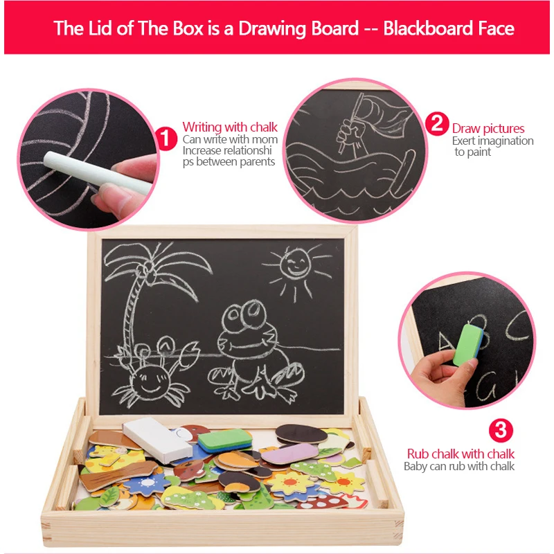 

100+Piece Wooden Magnetic Puzzle Animals/Farm/Forest/Cartoon/Zodiac 5 Styles Of Drawing Board Educational Toys For Kids