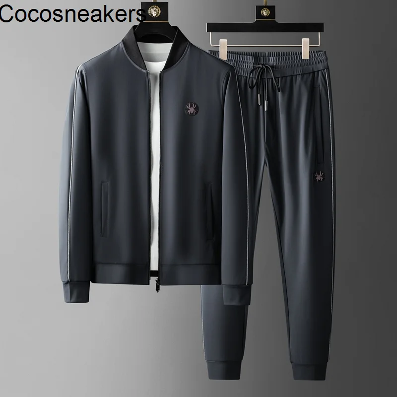 

High quality selection leisure sports suit men's silk slip feeling four side elastic baseball collar sweater coat men's