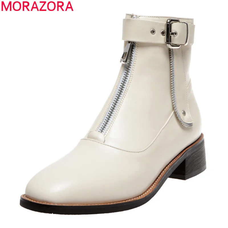 Женские ботильоны из натуральной кожи MORAZORA черные или бежевые Ботильоны на