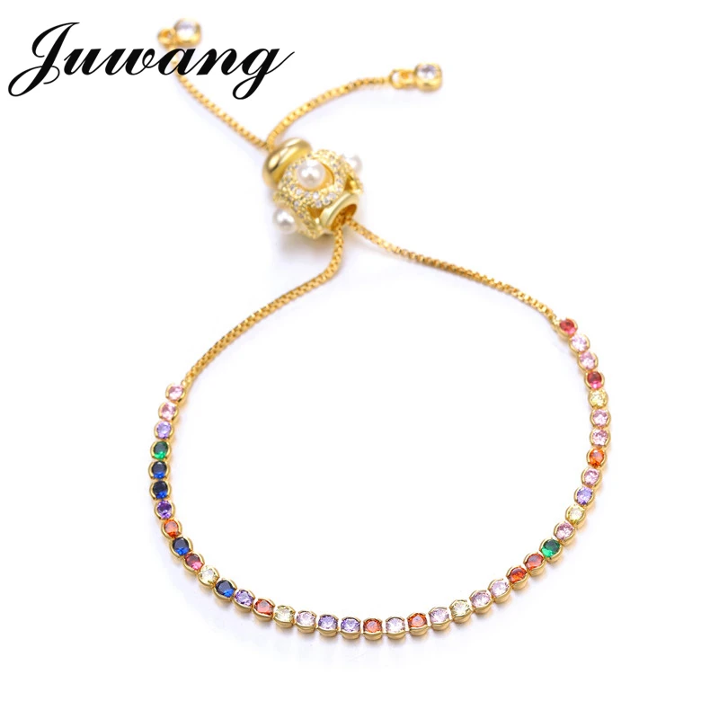 JUWANG браслет для женщин с кубическим цирконием Теннисный золотой и регулируемый