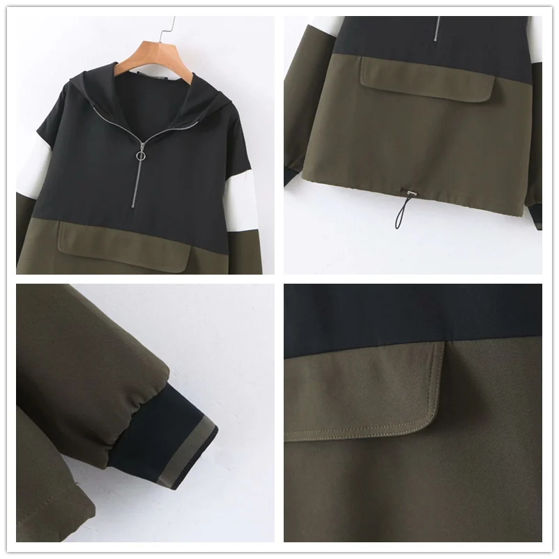 ROHOPO лоскутный пуловер с капюшоном куртка передний карман верхняя одежда на