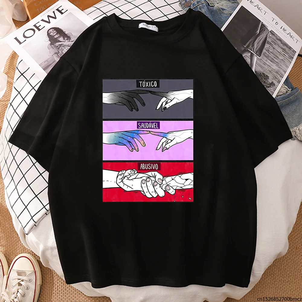 

Toxico Saudavel Abusivo Sad Print Women Tshirts Creativity Fit T-Shirts Vogue High Quality Street Oversize WoWomen Streetwear
