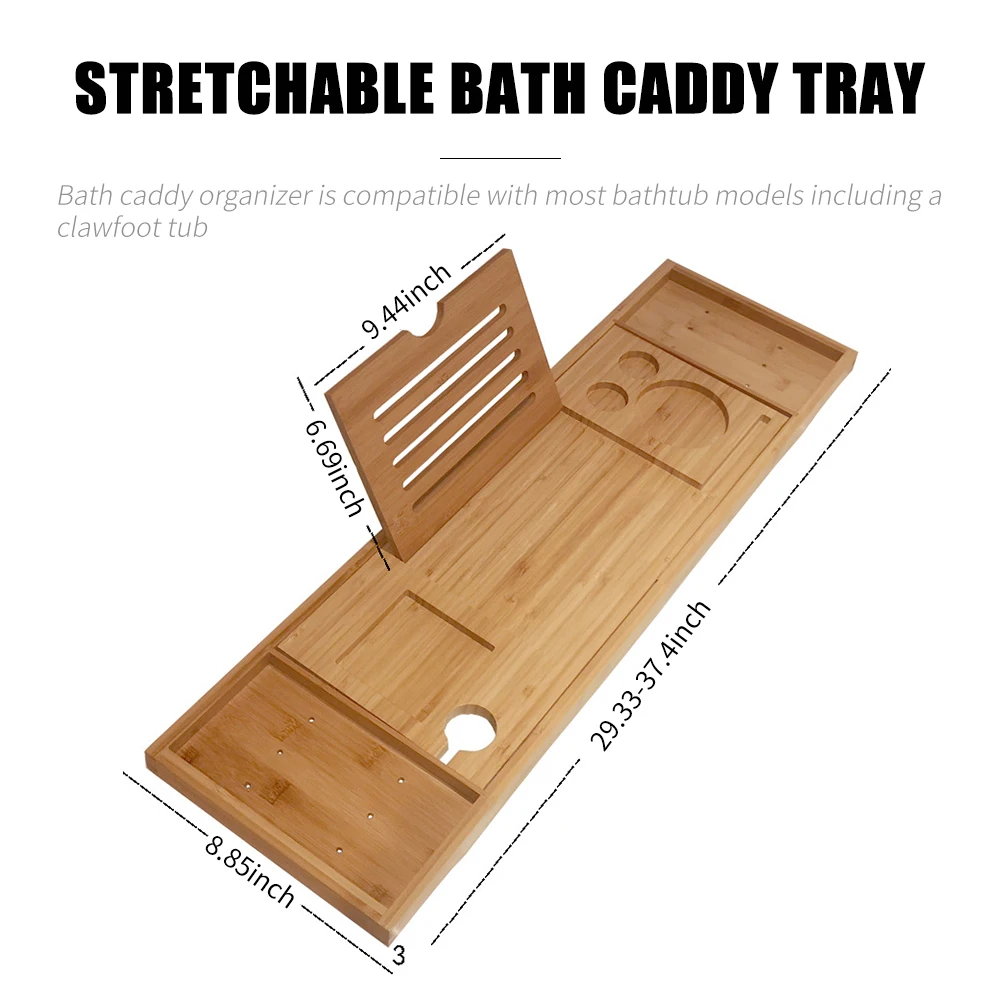 

Bathtub Caddy Tray Bamboo Spa Bathtub Caddy Organizer Tablets Holder Book WinesReading Rack Nonslip Bottom Extendable Sides
